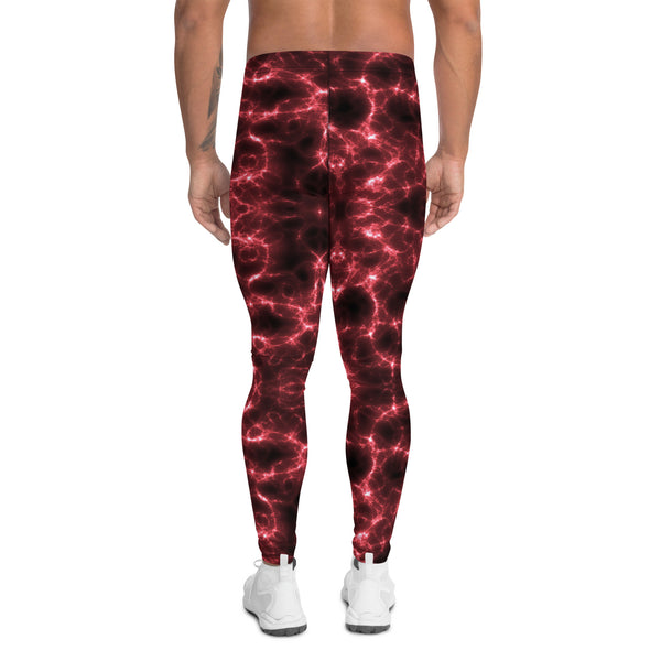 Red Lightning Men's Leggings, Mens Lightning Storm Pants, Thunder Lightning Leggings For Men-Made in USA/EU/MX (US Size: XS-3XL) Lighting Abstract Designer Print Sexy Meggings Men's Workout Gym Tights Leggings, Men's Compression Tights Pants&nbsp;&nbsp;