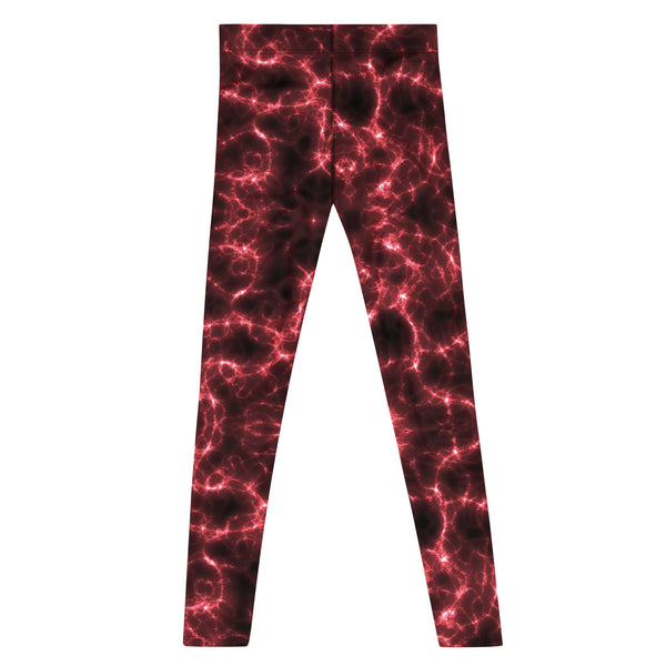 Red Lightning Men's Leggings, Mens Lightning Storm Pants, Thunder Lightning Leggings For Men-Made in USA/EU/MX (US Size: XS-3XL) Lighting Abstract Designer Print Sexy Meggings Men's Workout Gym Tights Leggings, Men's Compression Tights Pants&nbsp;&nbsp;