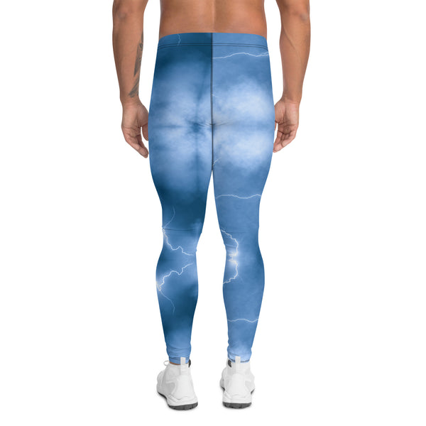 Ocean Blue Space Men's Leggings, Colorful Best Mens Galaxy Space Lightning Storm Pants, Thunder Lightning Leggings For Men-Made in USA/EU/MX (US Size: XS-3XL)&nbsp;Lighting Abstract Designer Print Sexy Meggings Men's Workout Gym Tights Leggings, Men's Compression Tights Pants&nbsp;&nbsp;