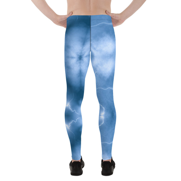 Ocean Blue Space Men's Leggings, Colorful Best Mens Galaxy Space Lightning Storm Pants, Thunder Lightning Leggings For Men-Made in USA/EU/MX (US Size: XS-3XL)&nbsp;Lighting Abstract Designer Print Sexy Meggings Men's Workout Gym Tights Leggings, Men's Compression Tights Pants&nbsp;&nbsp;