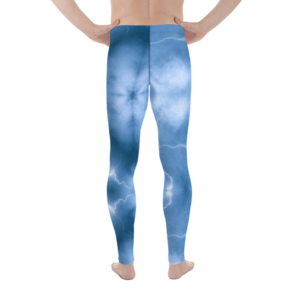 Ocean Blue Space Men's Leggings, Colorful Best Mens Galaxy Space Lightning Storm Pants, Thunder Lightning Leggings For Men-Made in USA/EU/MX (US Size: XS-3XL)&nbsp;Lighting Abstract Designer Print Sexy Meggings Men's Workout Gym Tights Leggings, Men's Compression Tights Pants&nbsp;&nbsp;