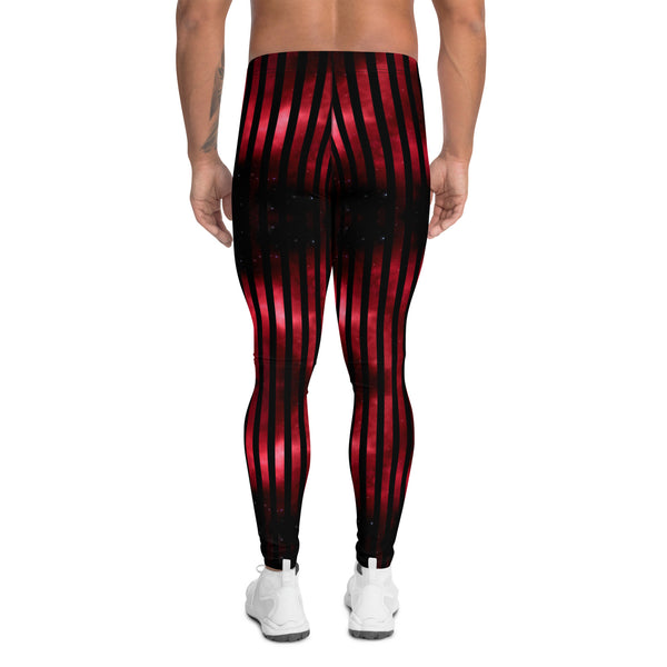 Red Striped Men's Leggings, Vertical Striped Designer Print Sexy Meggings Men's Workout Gym Tights Leggings, Men's Compression Tights Pants - Made in USA/ EU/ MX (US Size: XS-3XL)&nbsp;