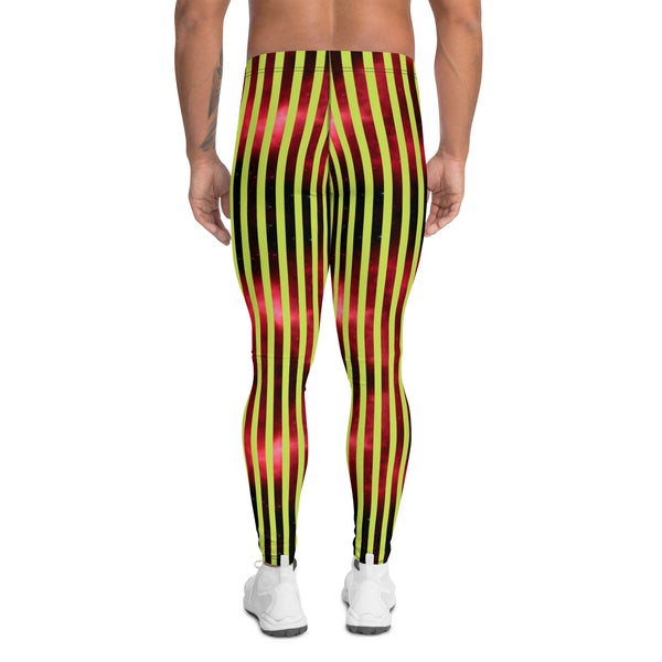 Red Green Striped Men's Leggings, Abstract Vertical Striped Designer Print Sexy Meggings Men's Workout Gym Tights Leggings, Men's Compression Tights Pants - Made in USA/ EU/ MX (US Size: XS-3XL)&nbsp;