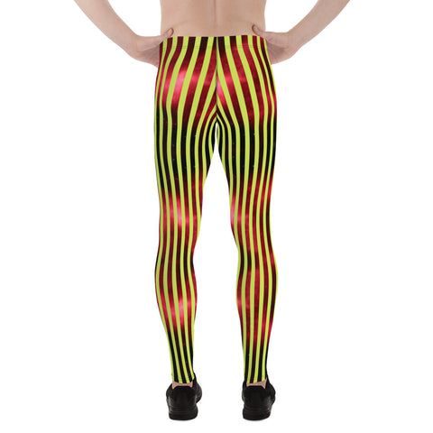 Red Green Striped Men's Leggings, Abstract Vertical Striped Designer Print Sexy Meggings Men's Workout Gym Tights Leggings, Men's Compression Tights Pants - Made in USA/ EU/ MX (US Size: XS-3XL)&nbsp;