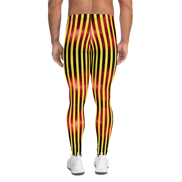 Red Yellow Vertically Striped Men's Leggings, Vertical Striped Designer Print Sexy Meggings Men's Workout Gym Tights Leggings, Men's Compression Tights Pants - Made in USA/ EU/ MX (US Size: XS-3XL)&nbsp;