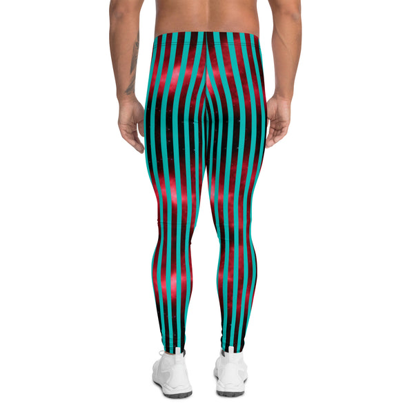 Blue Red Striped Men's Leggings, Colorful Best Vertically Striped Best Abstract Designer Print Sexy Meggings Men's Workout Gym Tights Leggings, Men's Compression Tights Pants - Made in USA/ EU/ MX (US Size: XS-3XL)&nbsp;