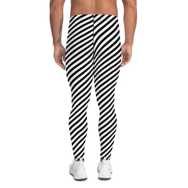 Colorful Diagonally Striped Meggings, White and Black Diagonal Striped Best Abstract Designer Print Sexy Meggings Men's Workout Gym Tights Leggings, Men's Compression Tights Pants - Made in USA/ EU/ MX (US Size: XS-3XL)&nbsp;