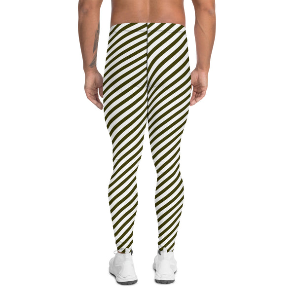 Pine Green Black Striped Meggings, Diagonal Striped&nbsp;Designer Print Sexy Meggings Men's Workout Gym Tights Leggings, Men's Compression Tights Pants - Made in USA/ EU/ MX (US Size: XS-3XL)&nbsp;