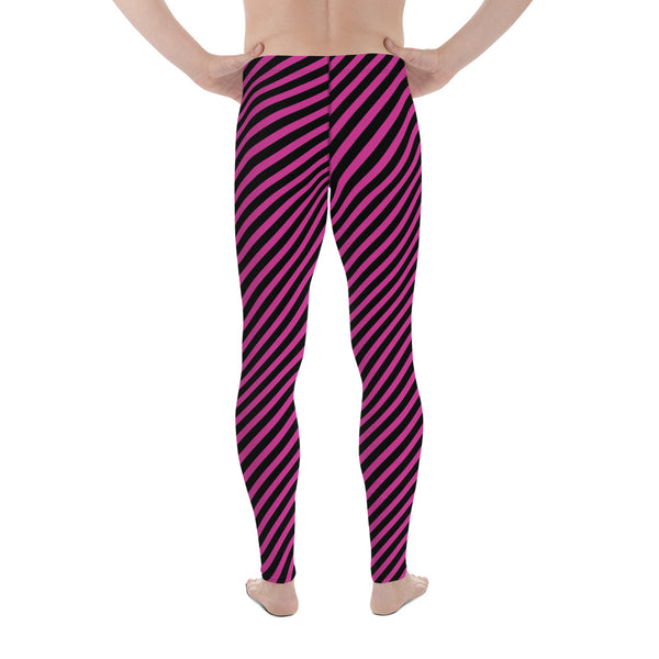 Pink Black Striped Diagonal Meggings, Colorful Best Compression Tights For Men - Made in USA/EU/MX