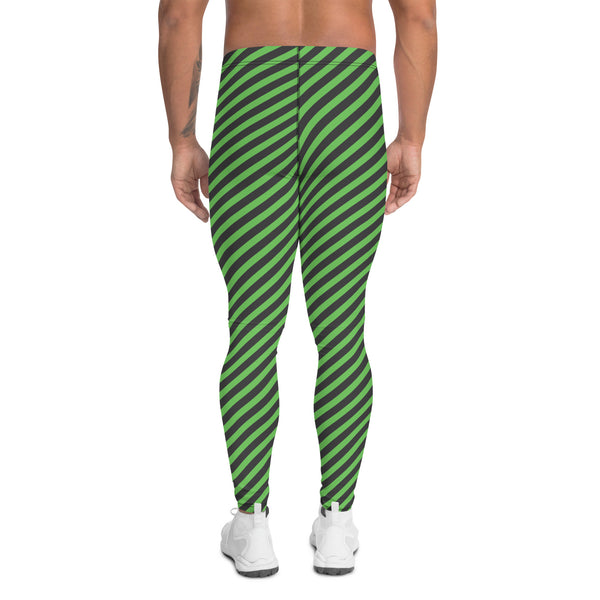 Colorful Diagonally Striped Meggings, Grey and Green Diagonal Striped Best Abstract Designer Print Sexy Meggings Men's Workout Gym Tights Leggings, Men's Compression Tights Pants - Made in USA/ EU/ MX (US Size: XS-3XL)&nbsp;