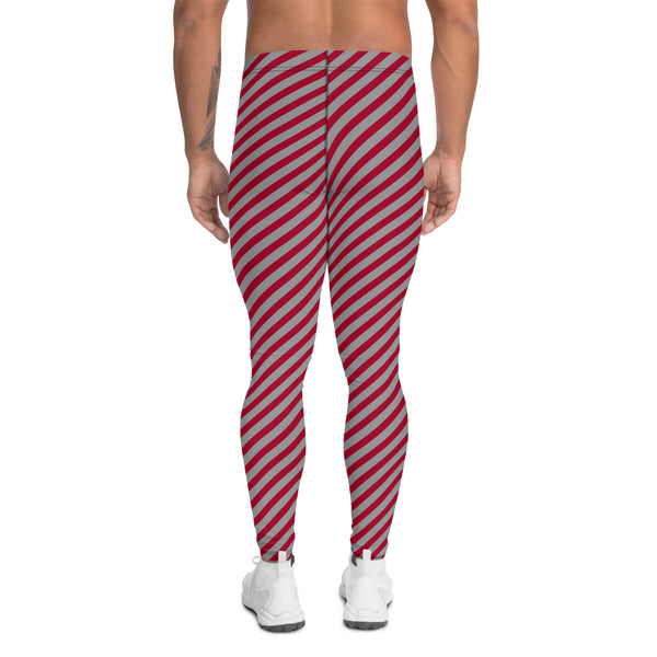 Colorful Diagonally Striped Meggings, Red and Grey Diagonal Striped Best Abstract Designer Print Sexy Meggings Men's Workout Gym Tights Leggings, Men's Compression Tights Pants - Made in USA/ EU/ MX (US Size: XS-3XL)&nbsp;