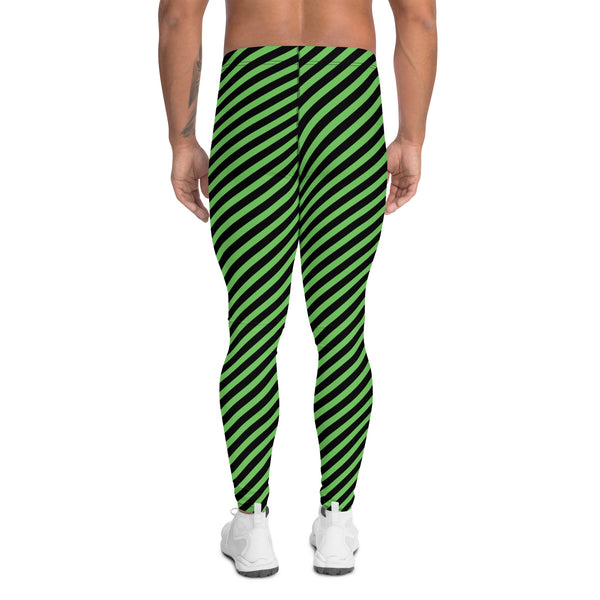 Pine Green Black Striped Meggings, Diagonal Striped&nbsp;Designer Print Sexy Meggings Men's Workout Gym Tights Leggings, Men's Compression Tights Pants - Made in USA/ EU/ MX (US Size: XS-3XL)&nbsp;