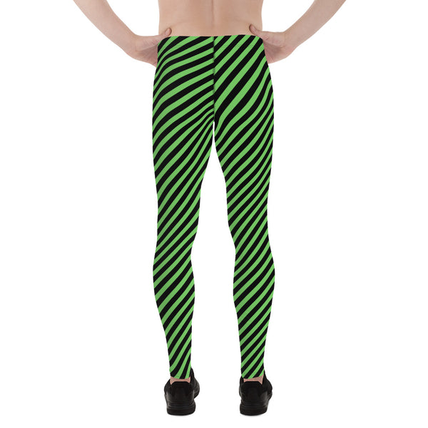 Pine Green Black Striped Meggings, Diagonal Striped&nbsp;Designer Print Sexy Meggings Men's Workout Gym Tights Leggings, Men's Compression Tights Pants - Made in USA/ EU/ MX (US Size: XS-3XL)&nbsp;