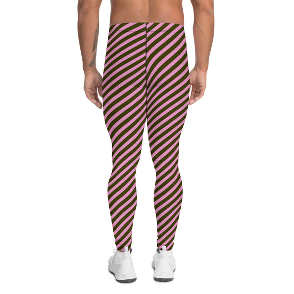 Colorful Diagonally Striped Meggings, Pink and Green Diagonal Striped Best Abstract Designer Print Sexy Meggings Men's Workout Gym Tights Leggings, Men's Compression Tights Pants - Made in USA/ EU/ MX (US Size: XS-3XL)&nbsp;