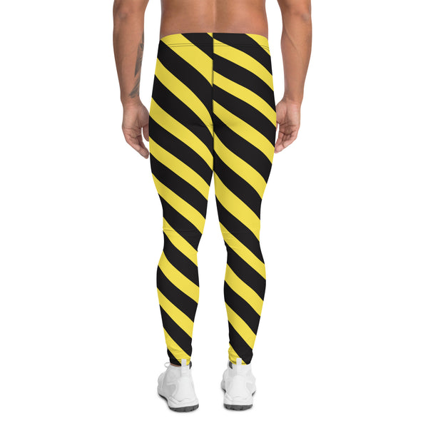 Yellow Black Diagonally Striped Meggings, Best Men's Leggings