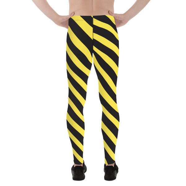 Yellow Black Diagonally Striped Meggings, Best Men's Leggings