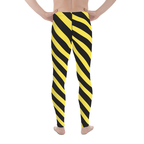 Yellow Black Diagonally Striped Meggings, Best Men's Leggings