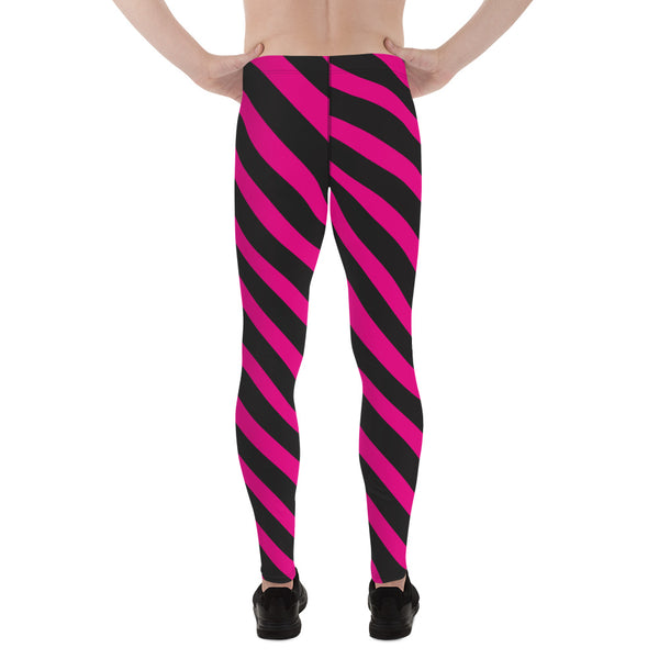 Pink Black Diagonal Striped Meggings, Best Men's Leggings