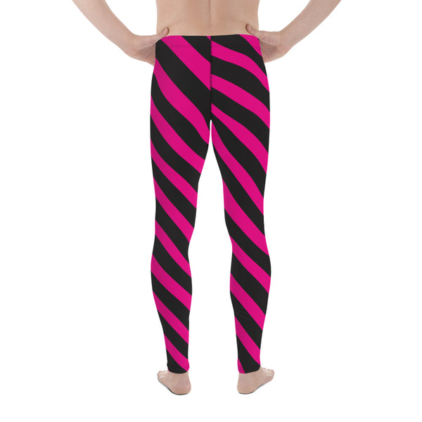 Pink Black Diagonal Striped Meggings, Best Men's Leggings
