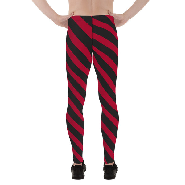 Black Red Striped Meggings, Black and Red Best Diagonally Stripes Designer Print Sexy Meggings Men's Workout Gym Tights Leggings, Men's Compression Tights Pants - Made in USA/ EU/ MX (US Size: XS-3XL)&nbsp;