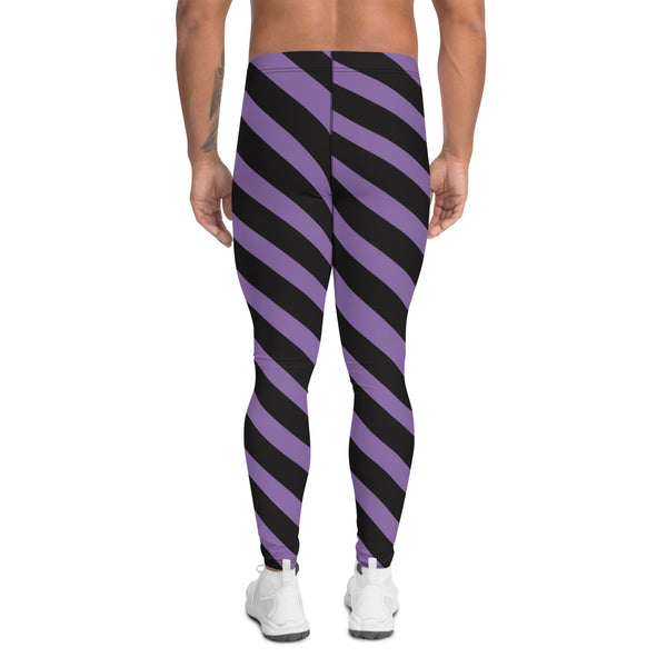 Purple Black Striped Meggings, Best Designer Stripes Diagonal Men's Leggings