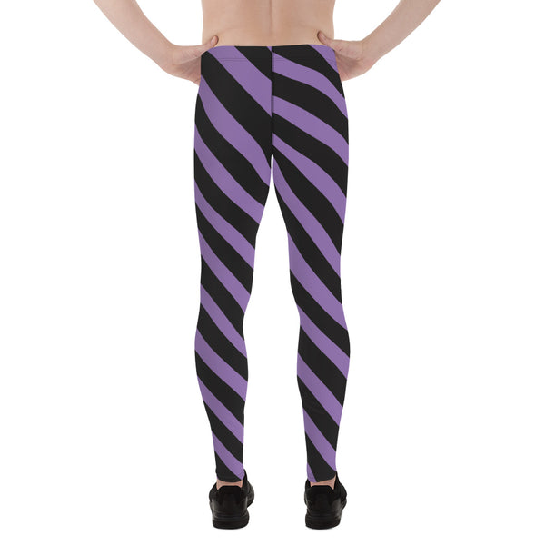 Purple Black Striped Meggings, Best Designer Stripes Diagonal Men's Leggings