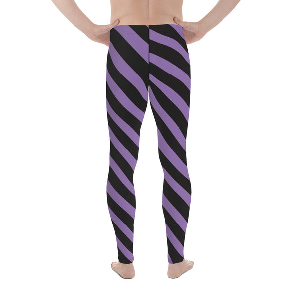 Purple Black Striped Meggings, Best Designer Stripes Diagonal Men's Leggings