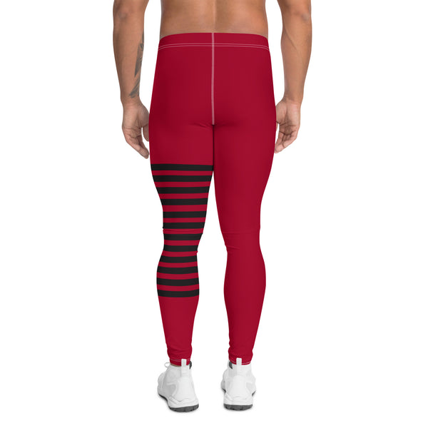 Red Black Striped Meggings, Best Horizontal Stripes Men's Leggings