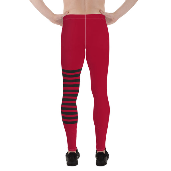 Red Black Striped Meggings, Best Horizontal Stripes Men's Leggings