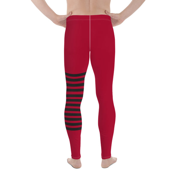 Red Black Striped Meggings, Best Horizontal Stripes Men's Leggings