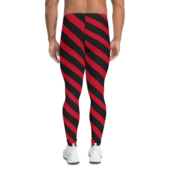 Black Red Striped Meggings, Black and Red Best Diagonally Stripes Designer Print Sexy Meggings Men's Workout Gym Tights Leggings, Men's Compression Tights Pants - Made in USA/ EU/ MX (US Size: XS-3XL)&nbsp;