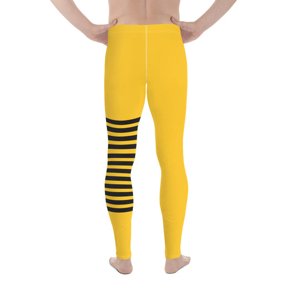 Bright Yellow Striped Meggings, Designer Horizontal Stripes Men's Leggings