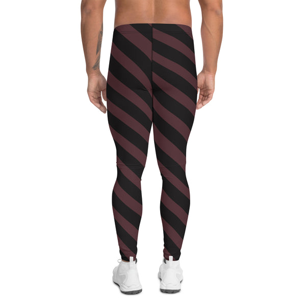 Brown Black Diagonal Striped Meggings, Men's Leggings