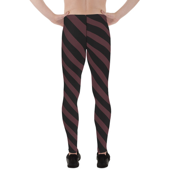 Brown Black Diagonal Striped Meggings, Men's Leggings