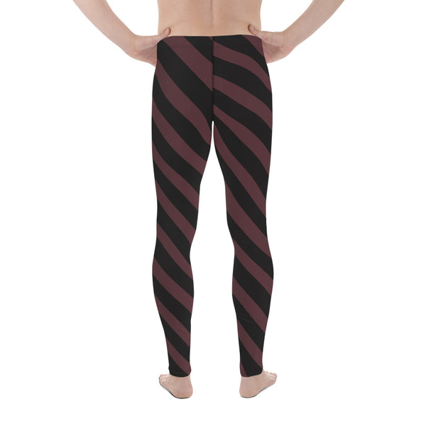 Brown Black Diagonal Striped Meggings, Men's Leggings