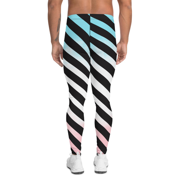 Blue Pink Striped Meggings, Diagonally Stripes Best Premium Best Men's Leggings