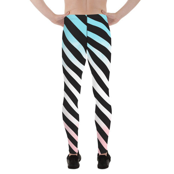 Blue Pink Striped Meggings, Diagonally Stripes Best Premium Best Men's Leggings