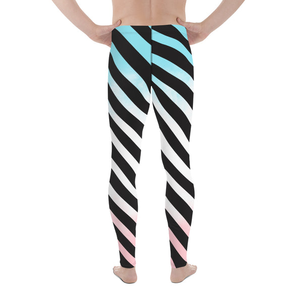 Blue Pink Striped Meggings, Diagonally Stripes Best Premium Best Men's Leggings