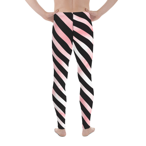 Pink Tie Dye Striped Meggings, Pastel Diagonal Stripes Men's Leggings Compression Pants - Made in USA/EU/MX