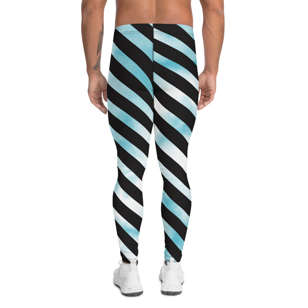 Black Diagonal Striped Meggings, Black Blue Tie Dye Abstract Designer Print Sexy Meggings Men's Workout Gym Tights Leggings, Men's Compression Tights Pants - Made in USA/ EU/ MX (US Size: XS-3XL)&nbsp;