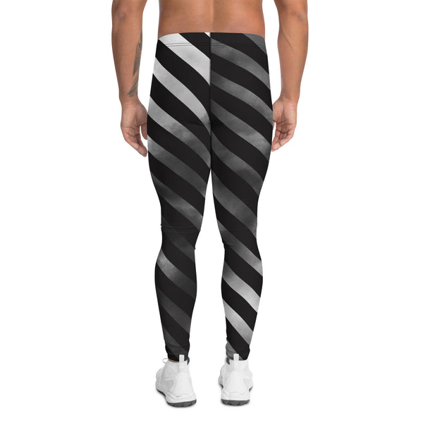 Black Diagonal Striped Meggings, Black Grey Tie Dye Abstract Designer Print Sexy Meggings Men's Workout Gym Tights Leggings, Men's Compression Tights Pants - Made in USA/ EU/ MX (US Size: XS-3XL)&nbsp;