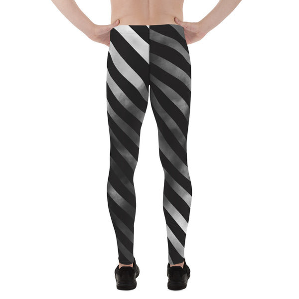 Black Diagonal Striped Meggings, Black Grey Tie Dye Abstract Designer Print Sexy Meggings Men's Workout Gym Tights Leggings, Men's Compression Tights Pants - Made in USA/ EU/ MX (US Size: XS-3XL)&nbsp;