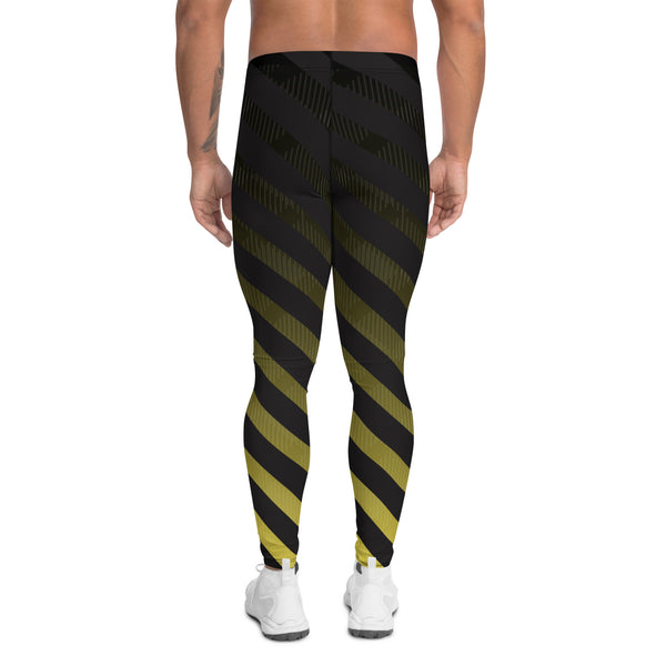 Black Diagonally Striped Meggings, Best Designer Yellow and Black Men's Leggings