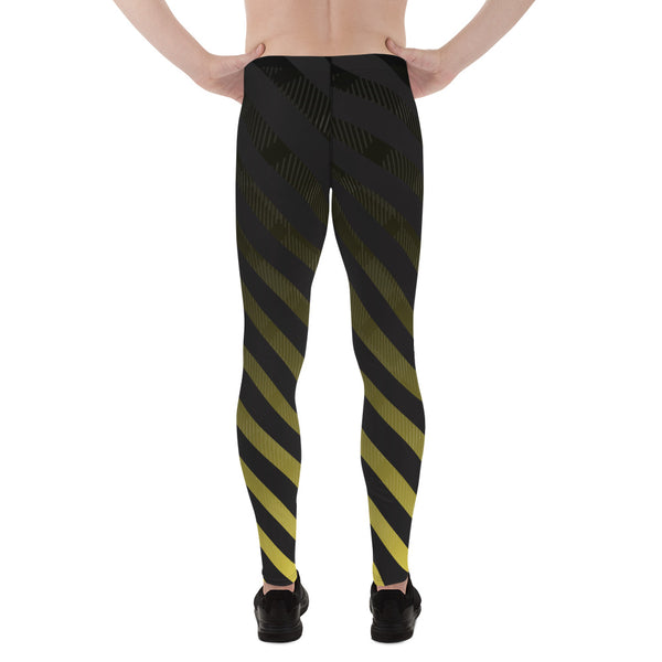 Black Diagonally Striped Meggings, Best Designer Yellow and Black Men's Leggings