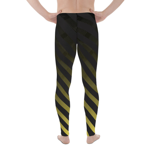 Black Diagonally Striped Meggings, Best Designer Yellow and Black Men's Leggings