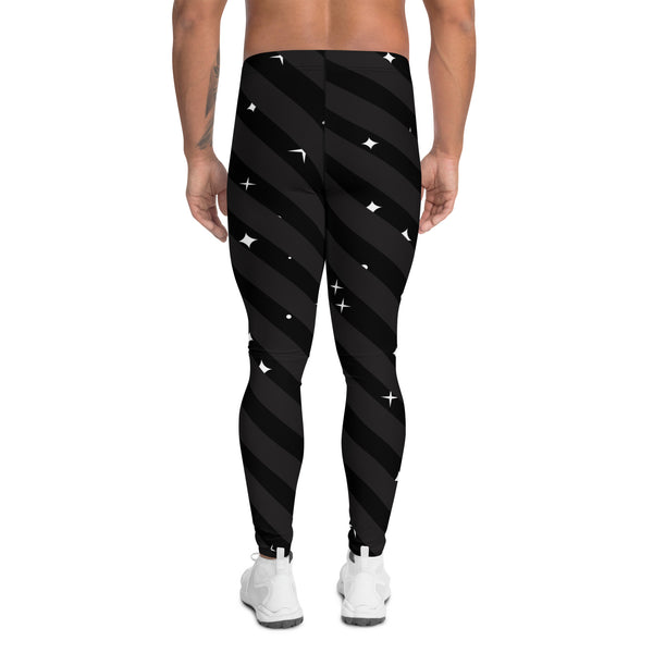 Black Diagonal Striped Meggings, Starry Print Men's Leggings