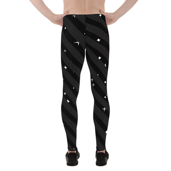 Black Diagonal Striped Meggings, Starry Print Men's Leggings