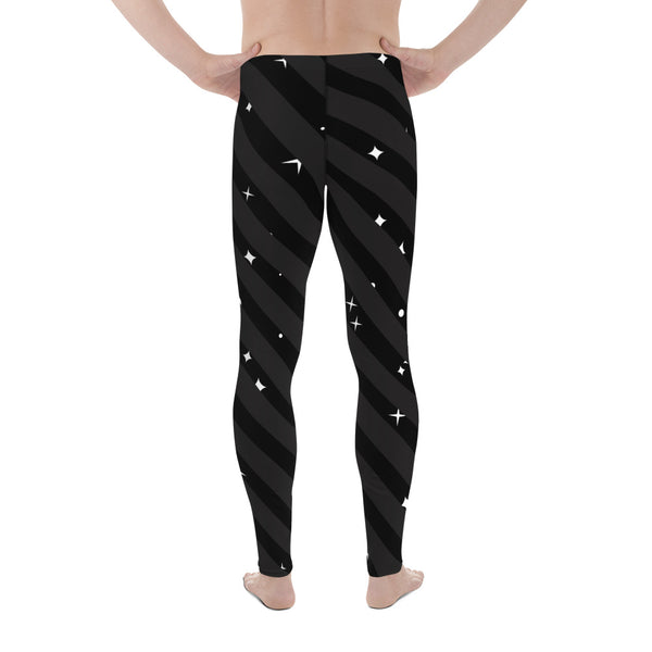 Black Diagonal Striped Meggings, Starry Print Men's Leggings