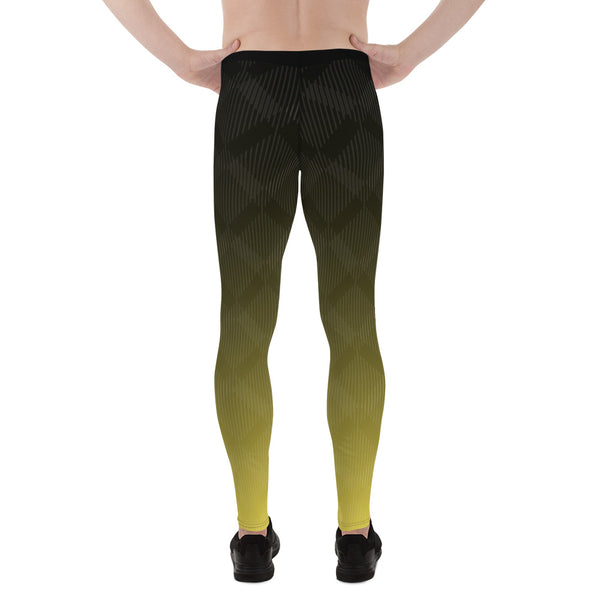 Black Yellow Abstract Meggings, Best Designer Men's Leggings