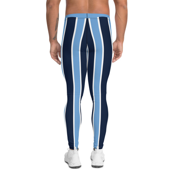 Blue Striped Best Meggings, Vertical Stripes Designer Men's Leggings